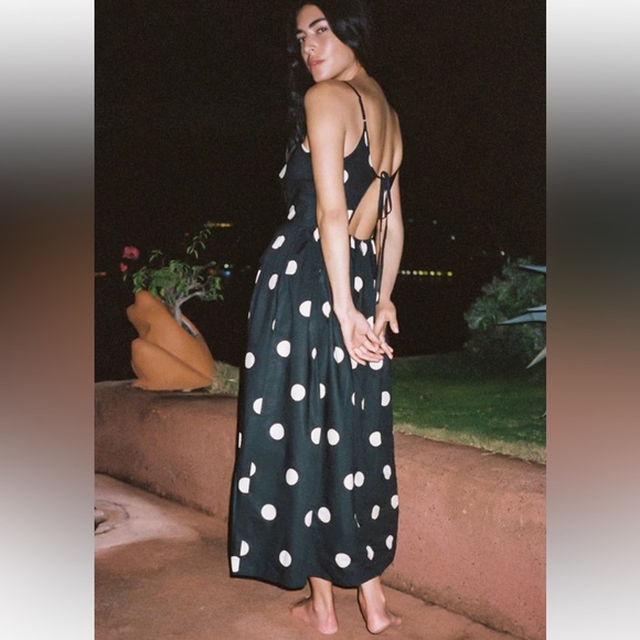 NWT Ciao Lucia Neroni Polka Dot Bow Ribbon Cotton Poplin Open Back Maxi Dress - Picture 5 of 16